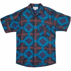 Vintage City Streets Silk Button Up Shirt Mens Medium Geometric Print 90s